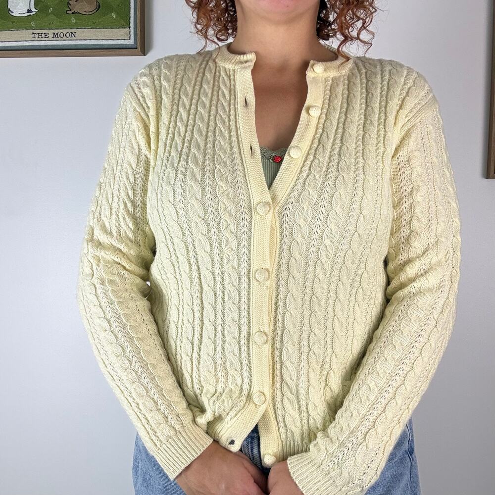 Vintage Designed by Deans of Scotland butter yellow sweater cardigan XL
